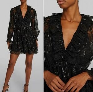 Maje Reville Black Pleated Lace Sequin Dress SZ S